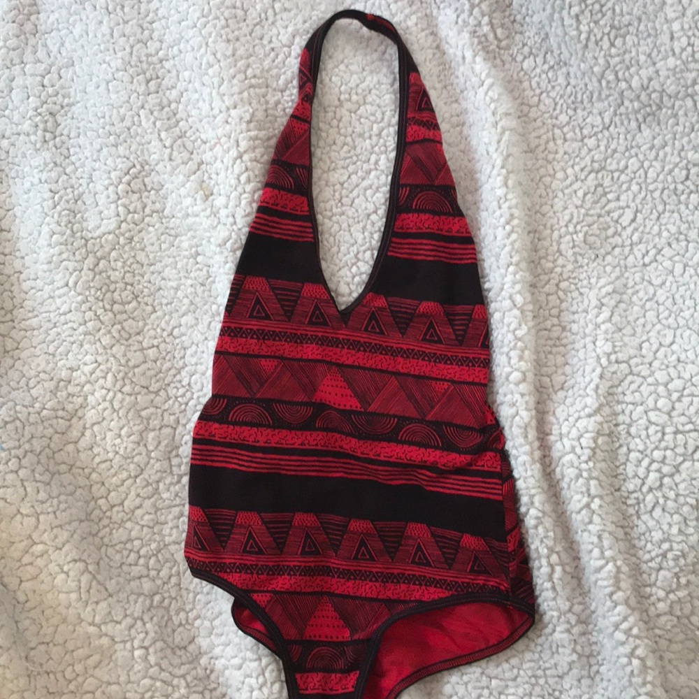 Red Pattern American Apparel Halter Body Suit